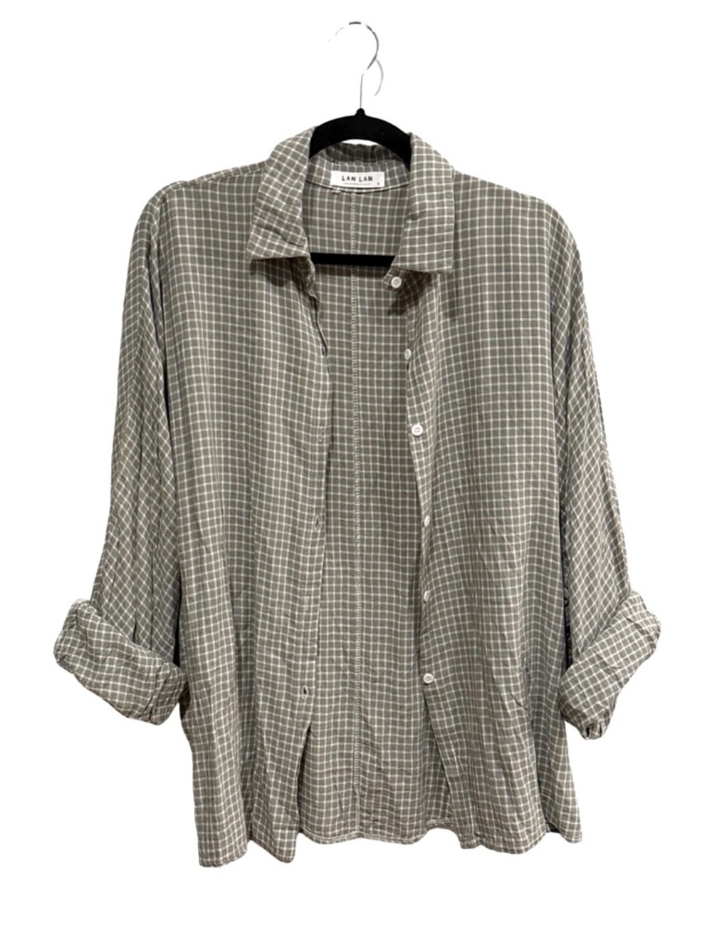 Relaxed Button-Down Shirt in Light Green Plaid